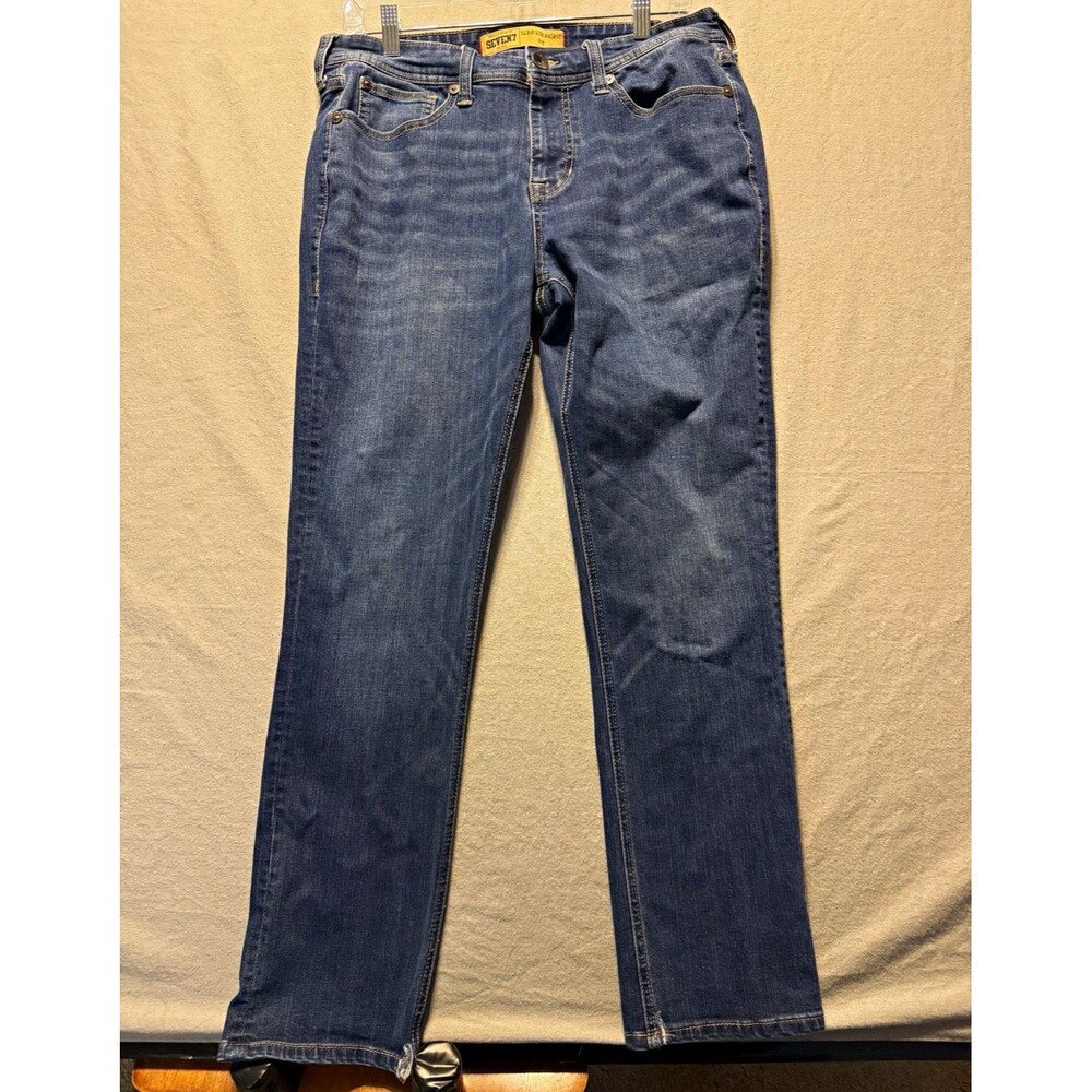Seven7 Mens Slim Straight Blue Stretch Denim Jeans Medium Wash 5-Pocket